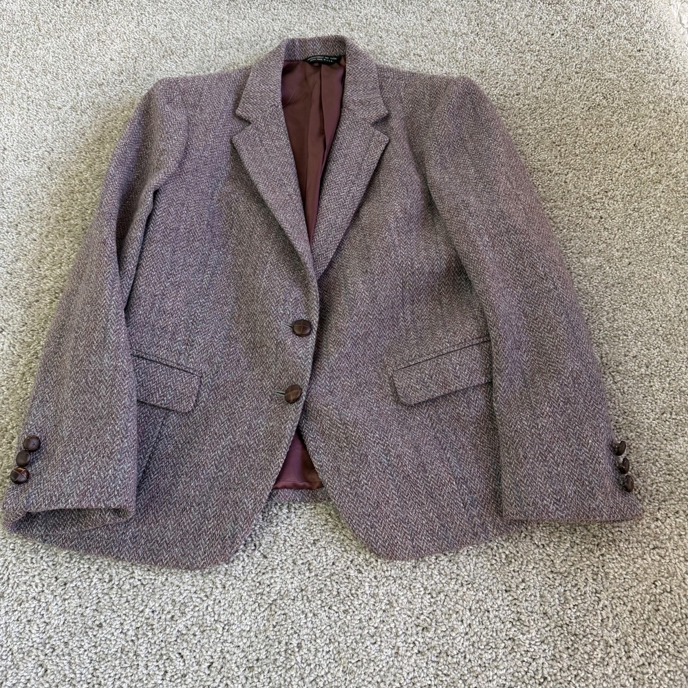 Vintage Harris Tweed Blazer Jacket Womens 16 Herringbone Wool 2 Button Lined USA